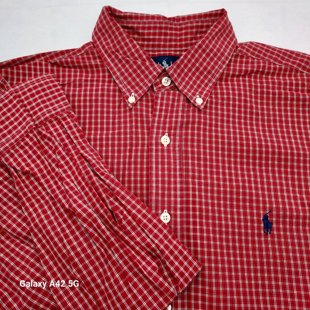 Ralph Lauren Yarmouth Mens 16.5 34/35 Red Plaid Cotton Button Down Dress Shirt